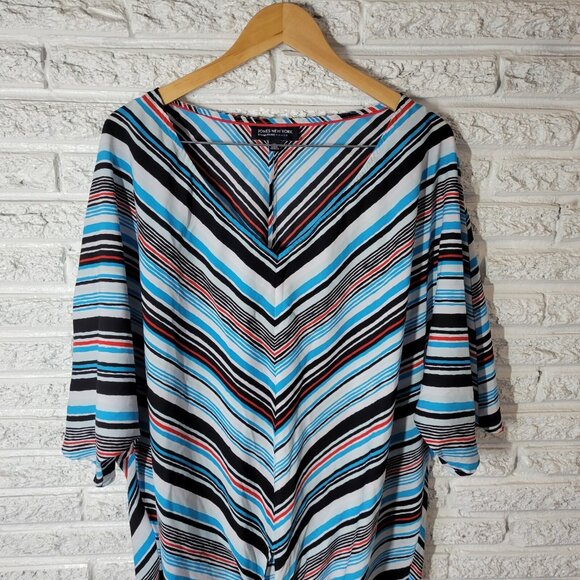 Jones New York Signature Women Top 3X Plus Dolman Sleeve Blue Stripe STR22E - Picture 3 of 9